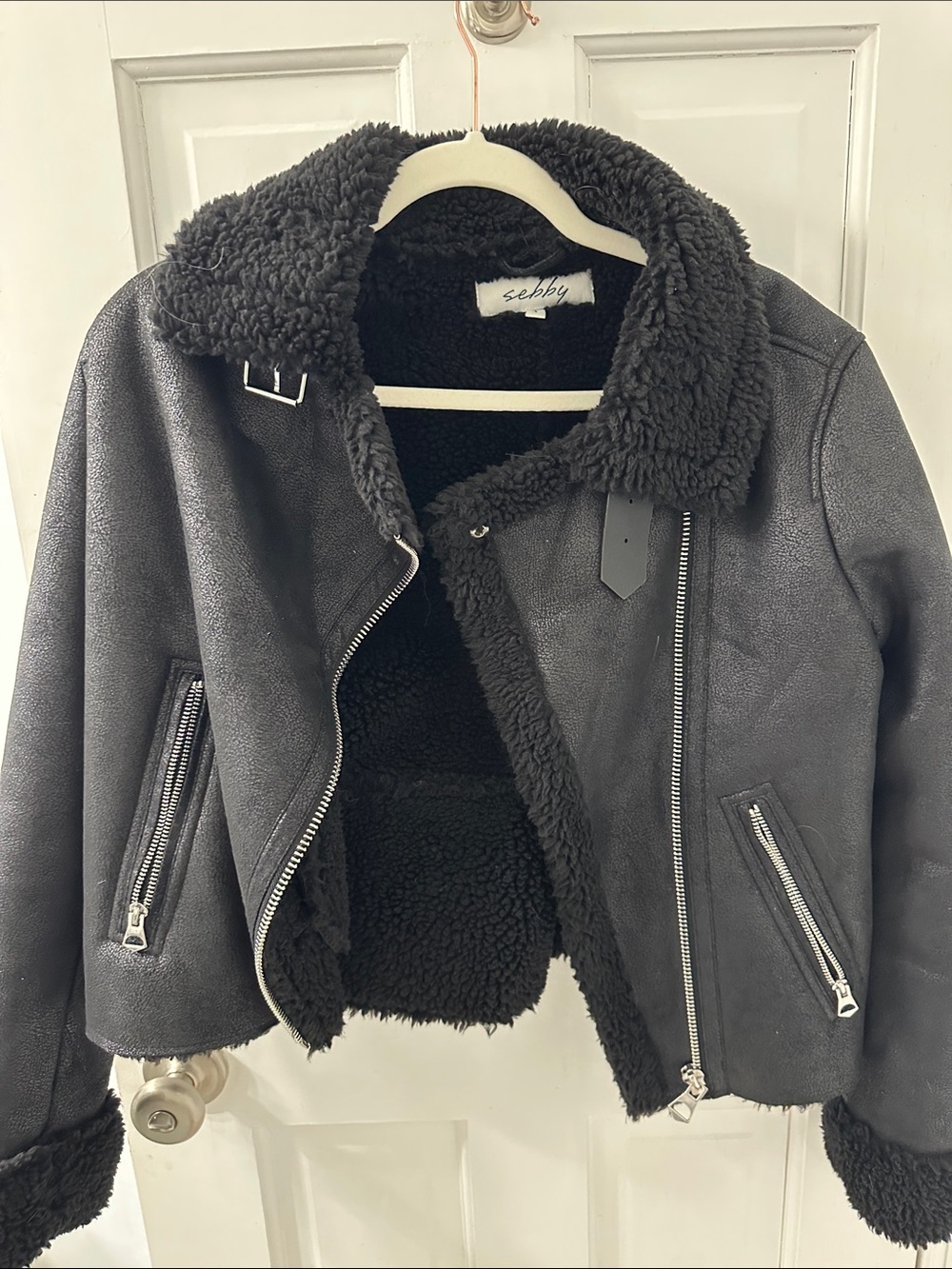 Sebby Black Sherpa Moto Coat